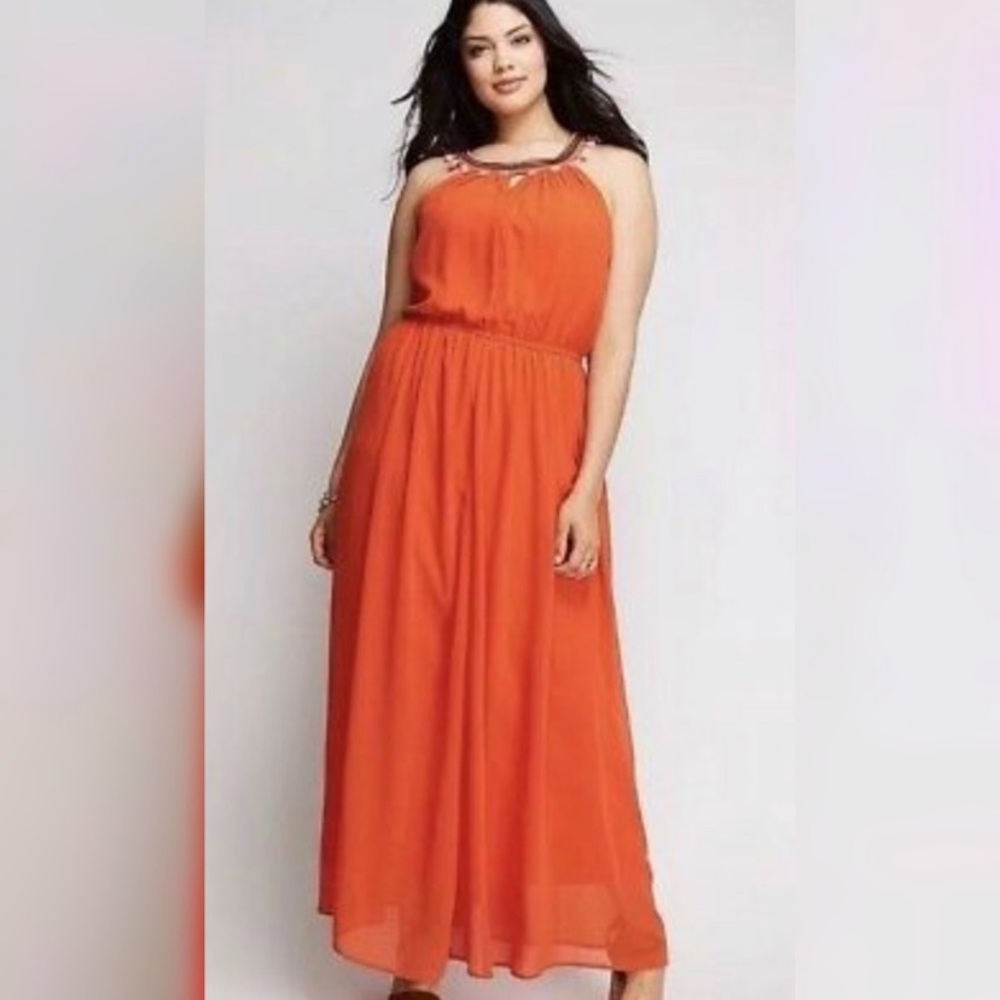 Orange embellished maxi dress from Lane Bryant